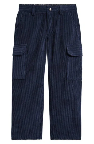 Moncler Kids' Stretch Corduroy Cargo Trousers In Blue
