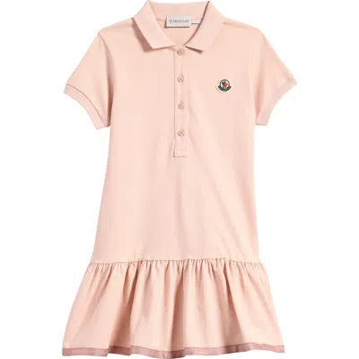 Moncler Kids' Stretch Cotton Polo Dress In Pastel Pink