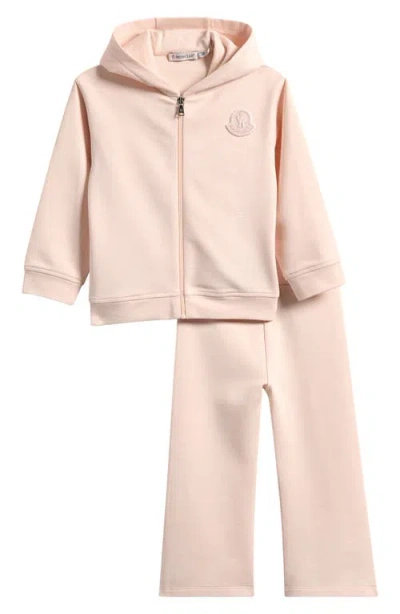 Moncler Kids' Stretch Cotton Zip Hoodie & Sweatpants Set In Neutral