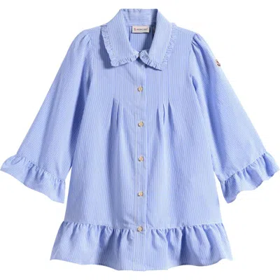 Moncler Kids' Stripe Long Sleeve Shirtdress In Blue