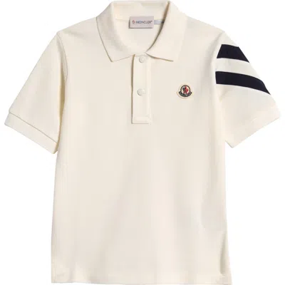 Moncler Kids' Stripe Sleeve Cotton Piqué Polo In White