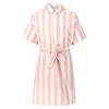 Moncler Kids Striped Belted Cotton Shirt Dress In Pink