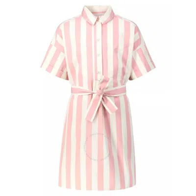 Moncler Kids Striped Belted Cotton Shirt Dress In Pink