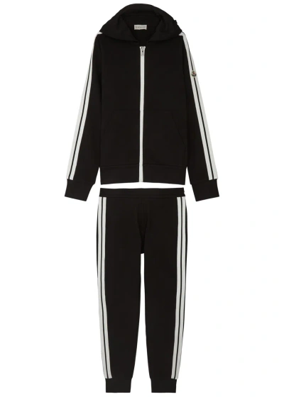 Moncler Kids Striped Cotton Tracksuit In Black