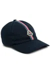 Moncler Kids Striped Logo Cotton Cap In Blue Navy