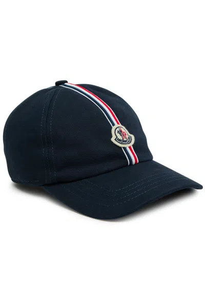Moncler Kids Striped Logo Cotton Cap In Blue Navy