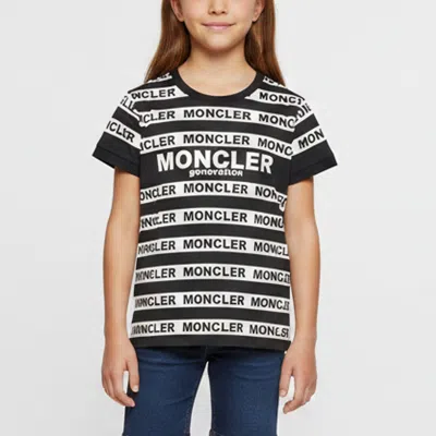 Pre-owned Moncler Kids Striped Logo Graphic Jersey T-shirt 6 Yrs In Black
