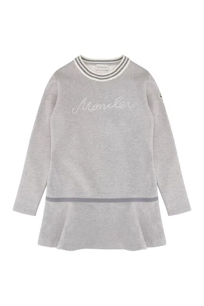 Moncler Kids Stylish Cotton Mini-dress For Girls In Gray