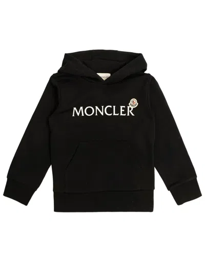 Moncler Kids Stylish Hooded Sweater With Kangaroo Pocket For Boys In Black