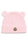 Moncler Kids' Teddy Bear Logo Patch Virgin Wool Beanie In Pink