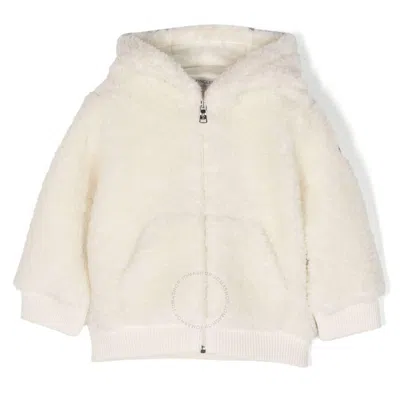 Moncler Kids Teddy Fleece Logo Zip-up Hoodie In Neutral