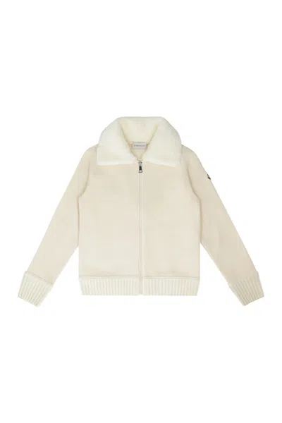 Moncler Kids Teddy Zip-up Hoodie In Neutral