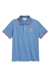 Moncler Kids' Tipped Cotton Piqué Polo In Blue