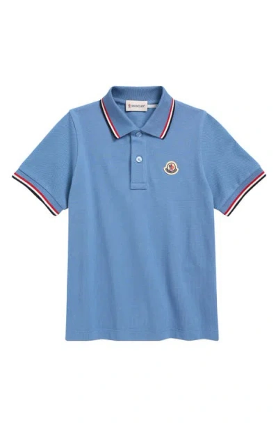 Moncler Kids' Tipped Cotton Piqué Polo In Blue