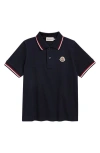 Moncler Kids' Tipped Cotton Piqué Polo In Blue