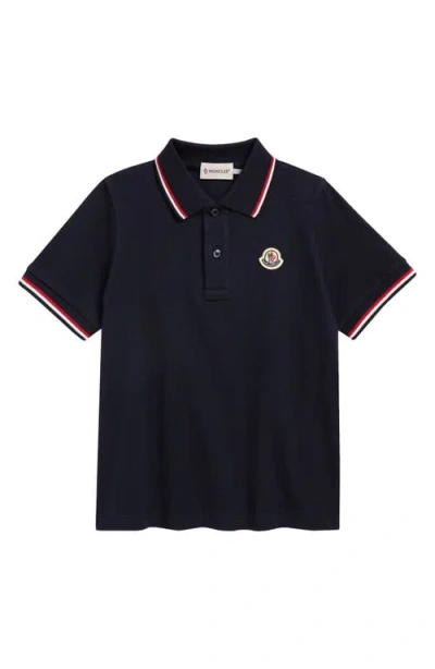 Moncler Kids' Tipped Cotton Piqué Polo In Blue