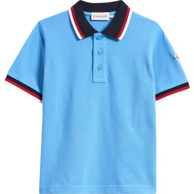 Moncler Tricolor-trimmed Cotton Polo Shirt In Blue