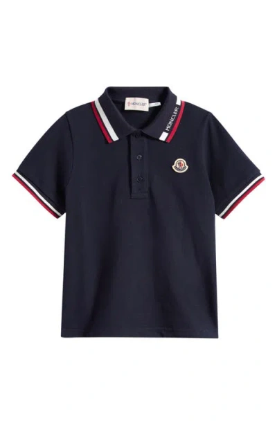 Moncler Kids' Tipped Cotton Piqué Polo In Blue