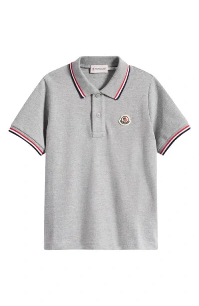 Moncler Kids' Tipped Cotton Piqué Polo In Gray