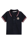 Moncler Kids' Tipped Stretch Cotton Piqué Polo In Blue
