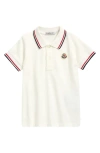Moncler Kids' Tipped Stretch Cotton Piqué Polo In White