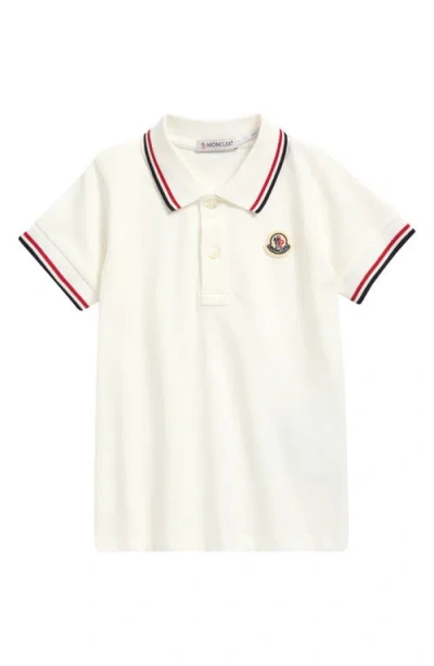 Moncler Kids' Tipped Stretch Cotton Piqué Polo In White