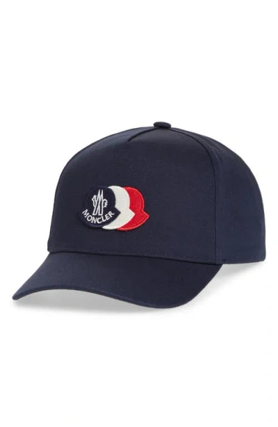 Moncler Navy Kids Logo-embroidered Cotton Baseball Cap In Blue