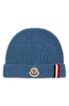 Moncler Kids' Tricolor Stripe Virgin Wool Beanie In Blue