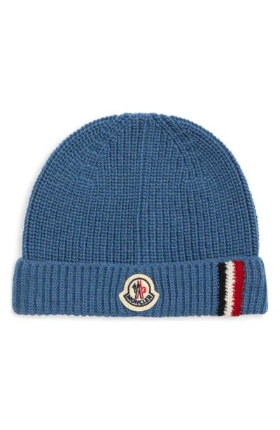 Moncler Kids' Tricolor Stripe Virgin Wool Beanie In Blue