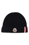 Moncler Kids' Tricolor Stripe Virgin Wool Beanie In Black