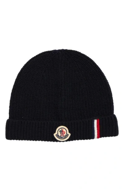 Moncler Kids' Tricolor Stripe Virgin Wool Beanie In Blue