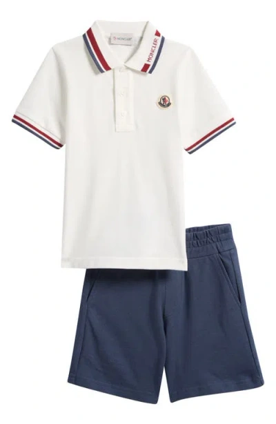 Moncler Kids' Tricolor Trim Cotton Piqué Polo & Shorts Set In Multi