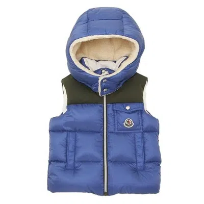 Moncler Kids Turquoise Logo Patch Hooded Padded Vest In Green