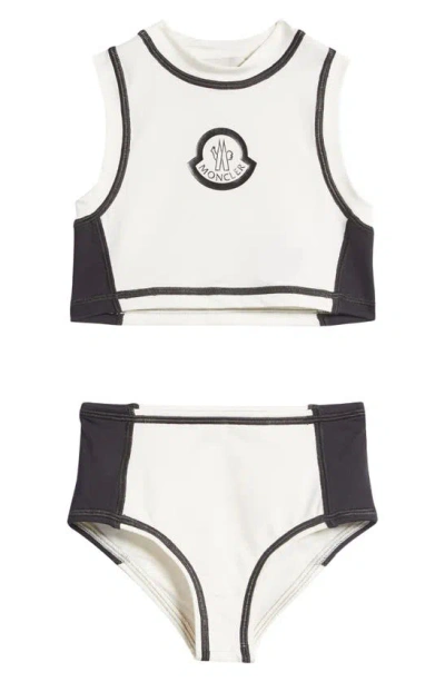 Moncler Kids' Two-tone Two-piece Tankini Swimsuit In Grey