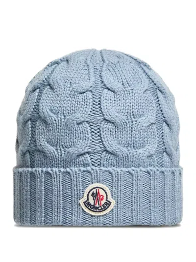 Moncler Kids Ultra-fine Merino Wool Cable Knit Hat For Boys In Azzurro