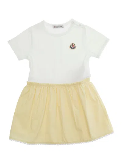Moncler Kids Unisex Baby Short Sleeve Cotton Dress With All-over Print In Multi