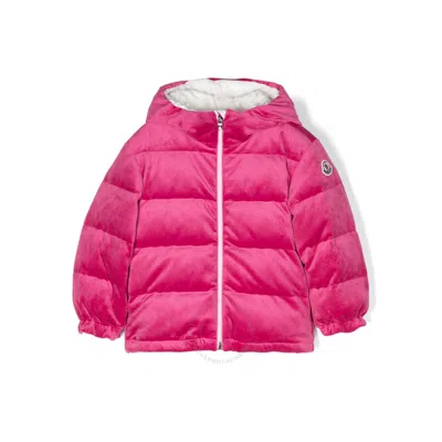 Moncler Babies'  Kids Velvet-effect Hooded Jacket In Pink