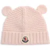 Moncler Kids' Virgin Wool Waffle Knit Beanie With Teddy Bear Ears In Light Pink