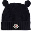 Moncler Kids' Virgin Wool Waffle Knit Beanie With Teddy Bear Ears In Navy