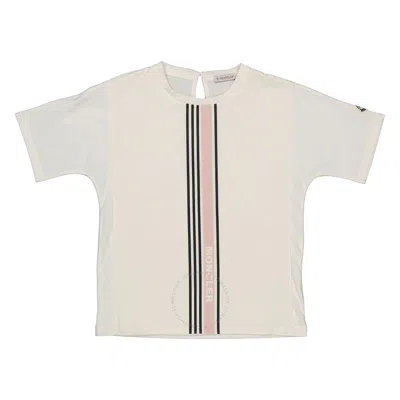 Moncler Kids White Stripe Cotton Logo Print T-shirt