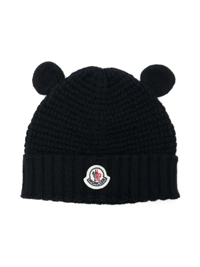 Moncler Kids Wool Beanie In Black