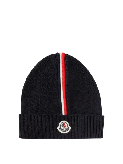 Moncler Kids Virgin Wool Hats In Black