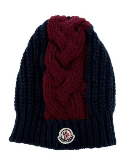 Pre-owned Moncler Kids' Wool Cable Knit Beanie In Blue