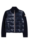 Moncler Kids' Wool Knit & Quilted Down Cardigan In Blue
