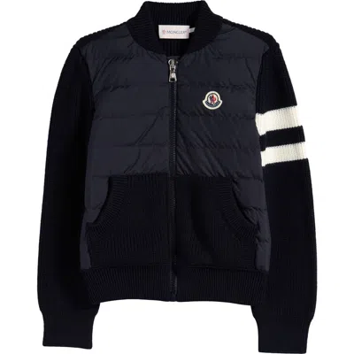 Moncler Kids' Wool Knit & Quilted Down Cardigan In Blue