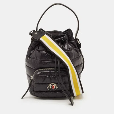Pre-owned Moncler Kilia Black Striped Nylon Bucket Bag