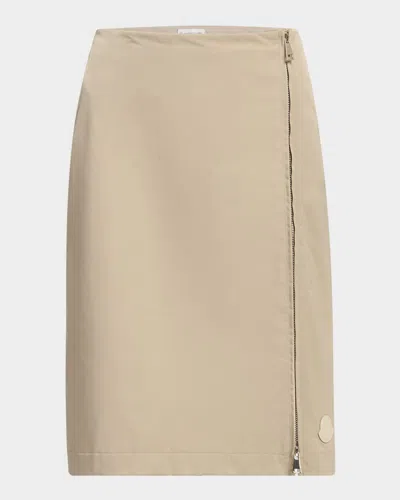 Moncler Tech Zip-up Midi Skirt In Brown