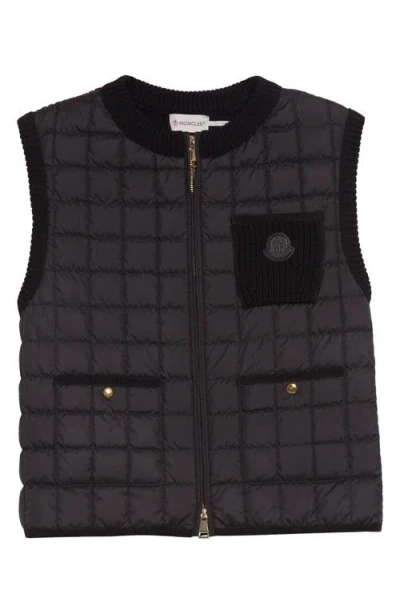 Moncler Knit & Quilted Down Vest In Black