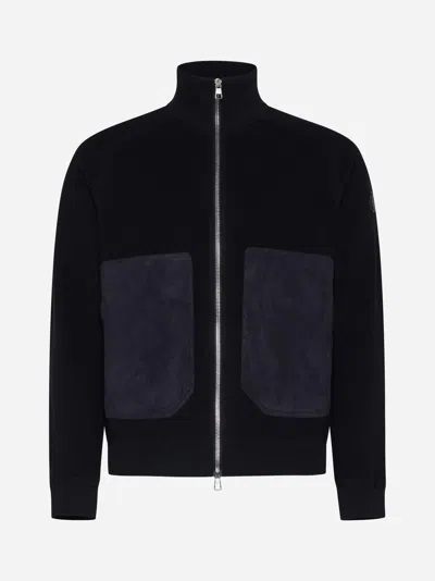 MONCLER KNIT AND SUEDE CARDIGAN