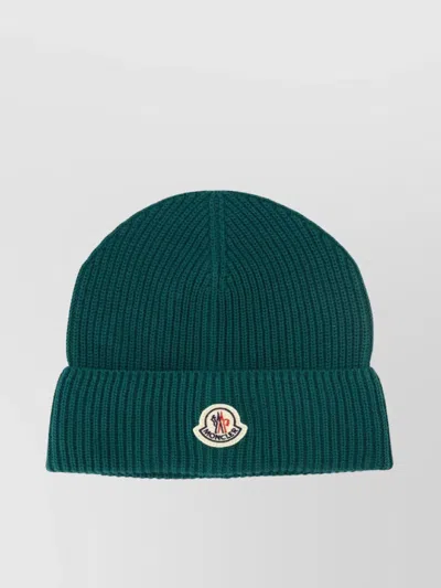 Moncler Knit Beanie Ribbed Cuff In Green